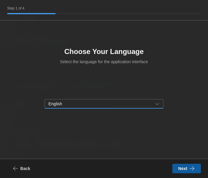 Language selection screen